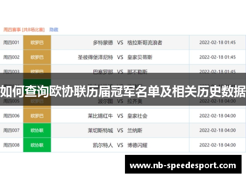 如何查询欧协联历届冠军名单及相关历史数据 如何查询欧协联历届冠军名单及相关历史数据